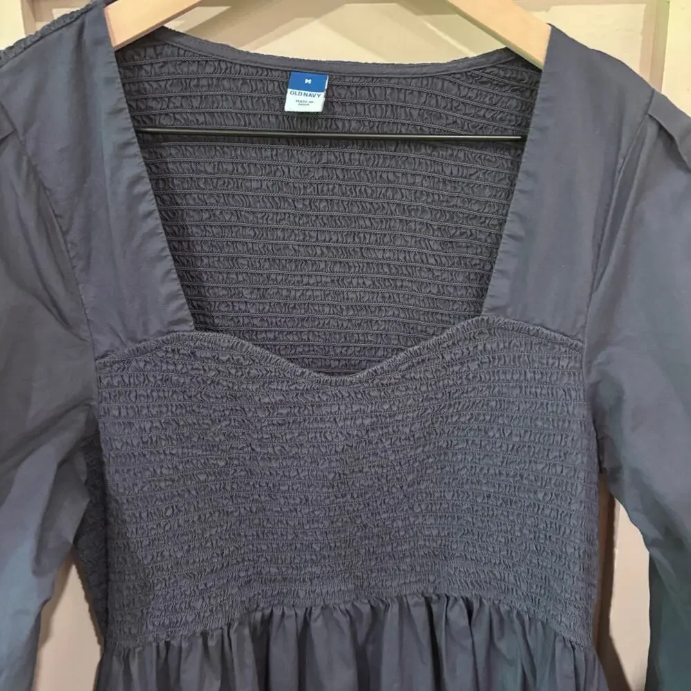 Old Navy Midnight Blue Smocked Midi Dress- Size M- Cottagecore- Milkmaid Style - Picture 3 of 6